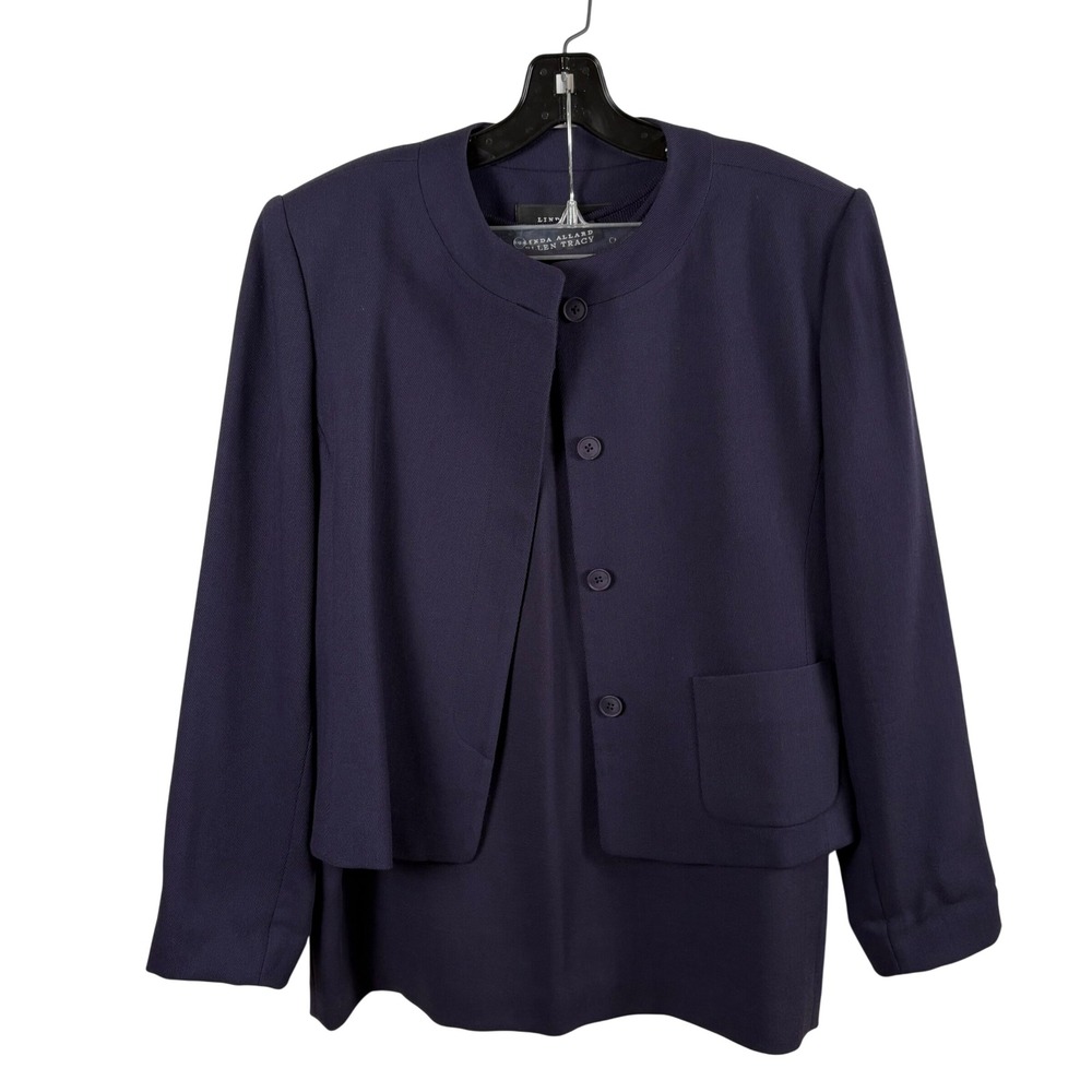 Vtg Linda Allard Ellen Tracy Skirt Suit Women's 12 14 Purple Wool Silk Career